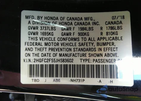 2018 Honda Civic Lx from USA, damaged, VIN 2HGFC2F55JH583602